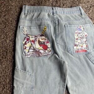 Unisex Y 2K hip-hop Baggy Loose Fit Graffiti Graphic Jeans Wide Leg Denim Pants